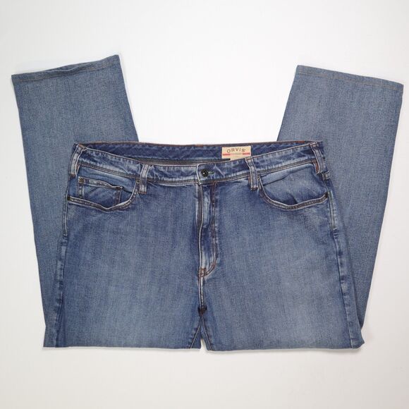 Orvis 5 Pocket Jeans 2XM2 Trust Your Fly Royal Wulff Flex Denim Mens 40 x 28.5 - Picture 1 of 10